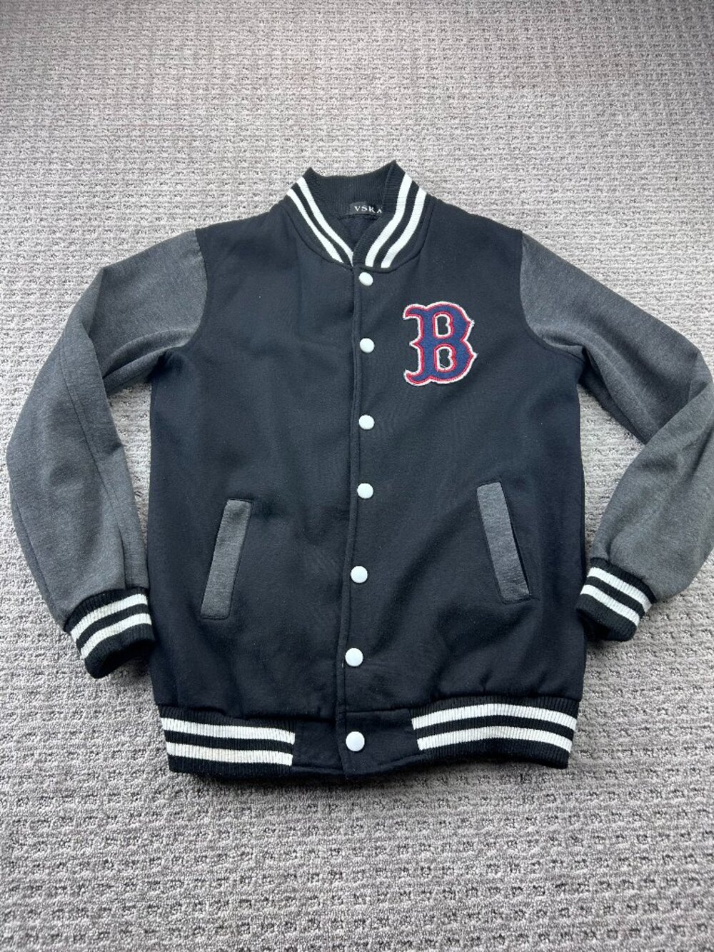 Varsity Jacket Black Gray Button Down Men Fits M-L
